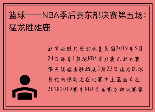 篮球——NBA季后赛东部决赛第五场：猛龙胜雄鹿